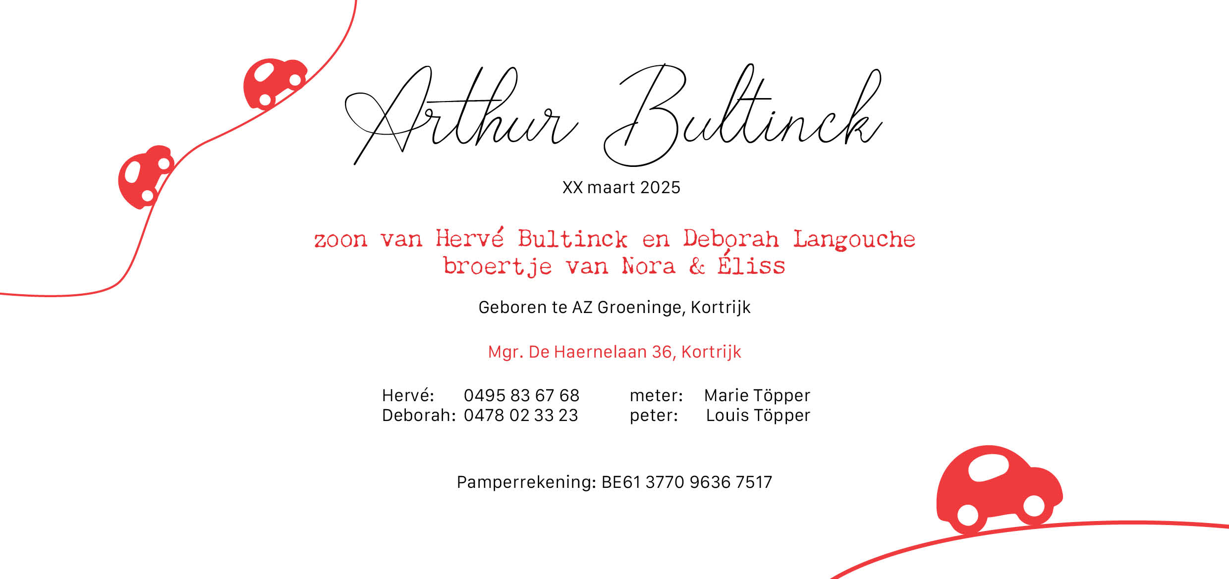 Geboortekaartje Arthur — achterzijde